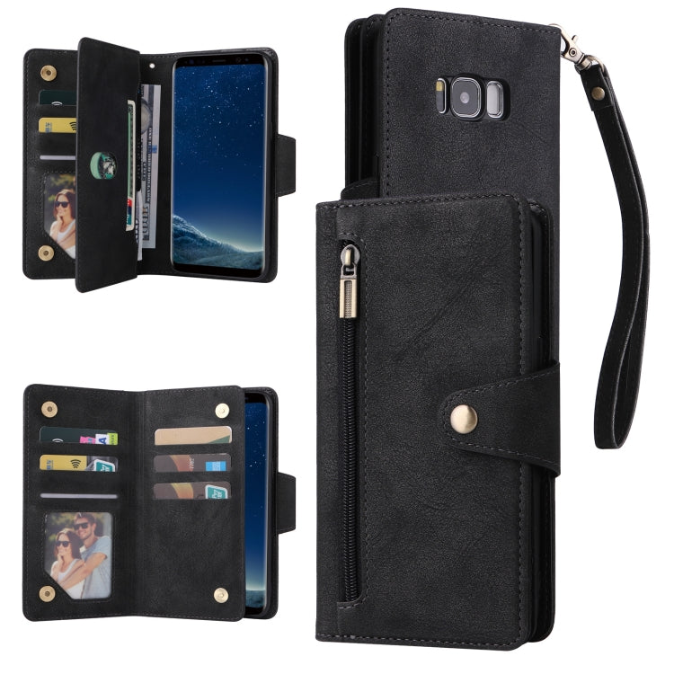 Rivet Buckle 9 Cards Three Fold Leather Phone Case, For Samsung Galaxy Note10 Lite, For Samsung Galaxy Note10+, For Samsung Galaxy Note20 Ultra, For Samsung Galaxy S8, For Samsung Galaxy S9, For Samsung Galaxy S9+, For Samsung Galaxy S10               ...