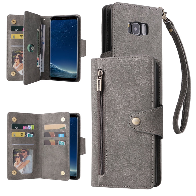 Rivet Buckle 9 Cards Three Fold Leather Phone Case, For Samsung Galaxy Note10 Lite, For Samsung Galaxy Note10+, For Samsung Galaxy Note20 Ultra, For Samsung Galaxy S8, For Samsung Galaxy S9, For Samsung Galaxy S9+, For Samsung Galaxy S10               ...