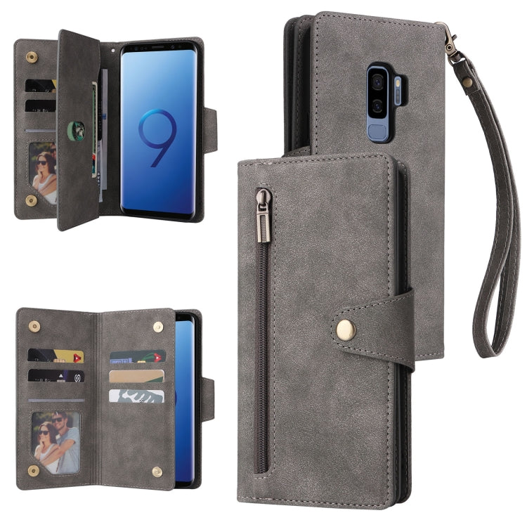 Rivet Buckle 9 Cards Three Fold Leather Phone Case, For Samsung Galaxy Note10 Lite, For Samsung Galaxy Note10+, For Samsung Galaxy Note20 Ultra, For Samsung Galaxy S8, For Samsung Galaxy S9, For Samsung Galaxy S9+, For Samsung Galaxy S10               ...