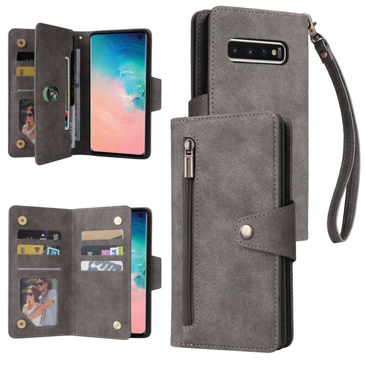 Rivet Buckle 9 Cards Three Fold Leather Phone Case, For Samsung Galaxy Note10 Lite, For Samsung Galaxy Note10+, For Samsung Galaxy Note20 Ultra, For Samsung Galaxy S8, For Samsung Galaxy S9, For Samsung Galaxy S9+, For Samsung Galaxy S10               ...