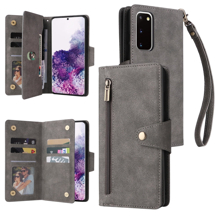Rivet Buckle 9 Cards Three Fold Leather Phone Case, For Samsung Galaxy S10e, For Samsung Galaxy S20, For Samsung Galaxy S20 FE 5G, For Samsung Galaxy S20+, For Samsung Galaxy S21 5G, For Samsung Galaxy S21 FE 5G, For Samsung Galaxy S21+                ...