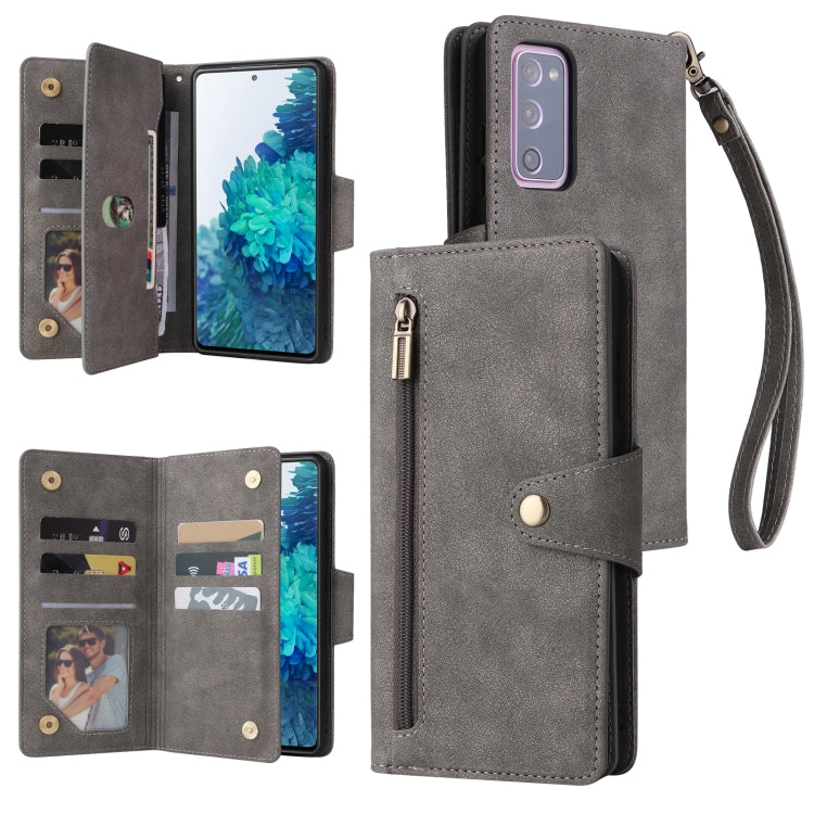 Rivet Buckle 9 Cards Three Fold Leather Phone Case, For Samsung Galaxy S10e, For Samsung Galaxy S20, For Samsung Galaxy S20 FE 5G, For Samsung Galaxy S20+, For Samsung Galaxy S21 5G, For Samsung Galaxy S21 FE 5G, For Samsung Galaxy S21+                ...