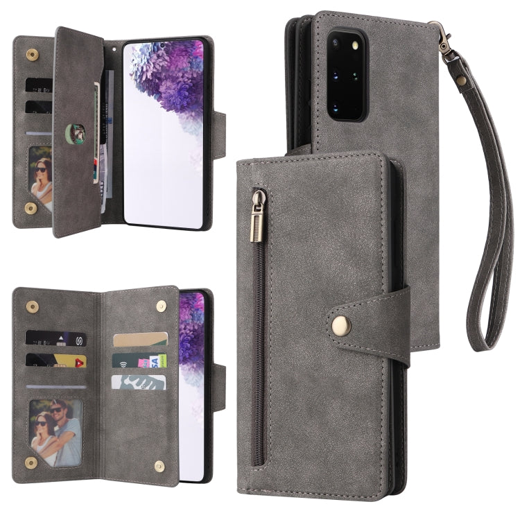 Rivet Buckle 9 Cards Three Fold Leather Phone Case, For Samsung Galaxy S10e, For Samsung Galaxy S20, For Samsung Galaxy S20 FE 5G, For Samsung Galaxy S20+, For Samsung Galaxy S21 5G, For Samsung Galaxy S21 FE 5G, For Samsung Galaxy S21+                ...