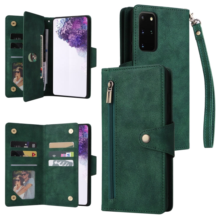 Rivet Buckle 9 Cards Three Fold Leather Phone Case, For Samsung Galaxy S10e, For Samsung Galaxy S20, For Samsung Galaxy S20 FE 5G, For Samsung Galaxy S20+, For Samsung Galaxy S21 5G, For Samsung Galaxy S21 FE 5G, For Samsung Galaxy S21+                ...