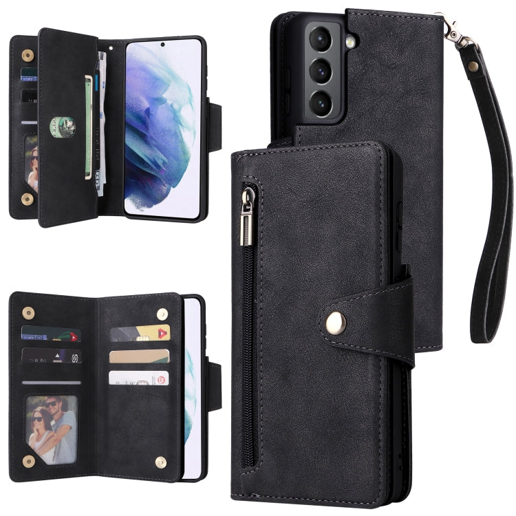 Rivet Buckle 9 Cards Three Fold Leather Phone Case, For Samsung Galaxy S10e, For Samsung Galaxy S20, For Samsung Galaxy S20 FE 5G, For Samsung Galaxy S20+, For Samsung Galaxy S21 5G, For Samsung Galaxy S21 FE 5G, For Samsung Galaxy S21+                ...