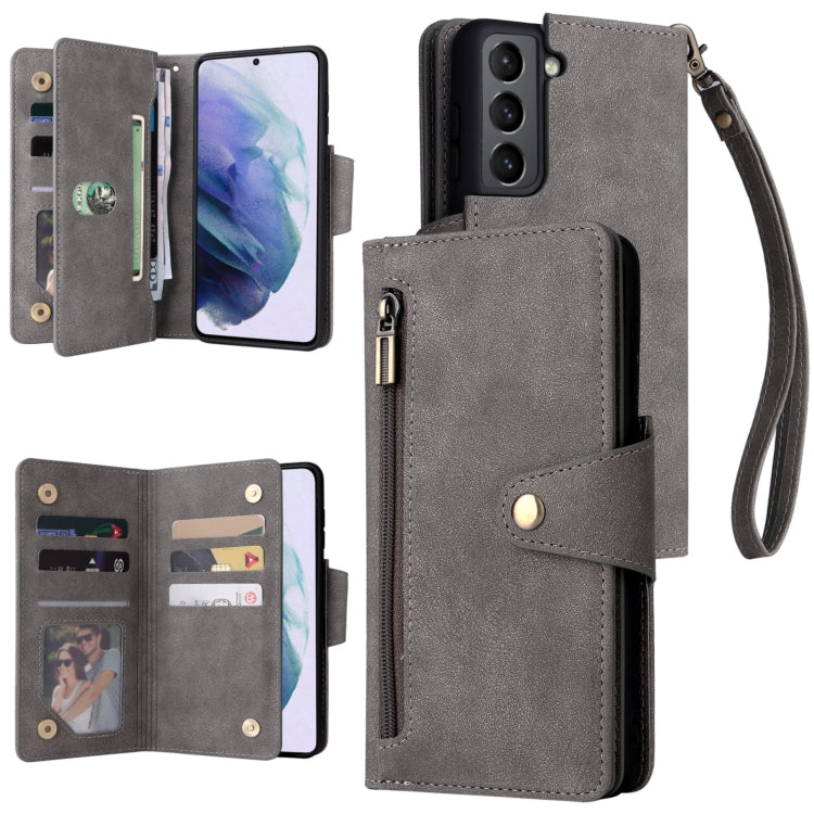 Rivet Buckle 9 Cards Three Fold Leather Phone Case, For Samsung Galaxy S10e, For Samsung Galaxy S20, For Samsung Galaxy S20 FE 5G, For Samsung Galaxy S20+, For Samsung Galaxy S21 5G, For Samsung Galaxy S21 FE 5G, For Samsung Galaxy S21+                ...