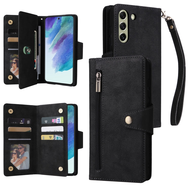 Rivet Buckle 9 Cards Three Fold Leather Phone Case, For Samsung Galaxy S10e, For Samsung Galaxy S20, For Samsung Galaxy S20 FE 5G, For Samsung Galaxy S20+, For Samsung Galaxy S21 5G, For Samsung Galaxy S21 FE 5G, For Samsung Galaxy S21+                ...