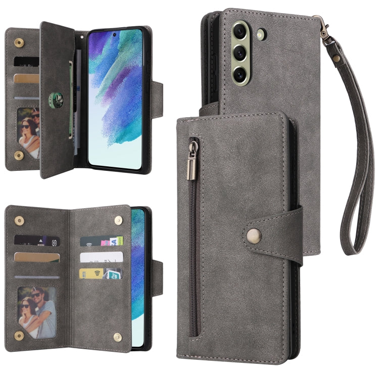Rivet Buckle 9 Cards Three Fold Leather Phone Case, For Samsung Galaxy S10e, For Samsung Galaxy S20, For Samsung Galaxy S20 FE 5G, For Samsung Galaxy S20+, For Samsung Galaxy S21 5G, For Samsung Galaxy S21 FE 5G, For Samsung Galaxy S21+                ...