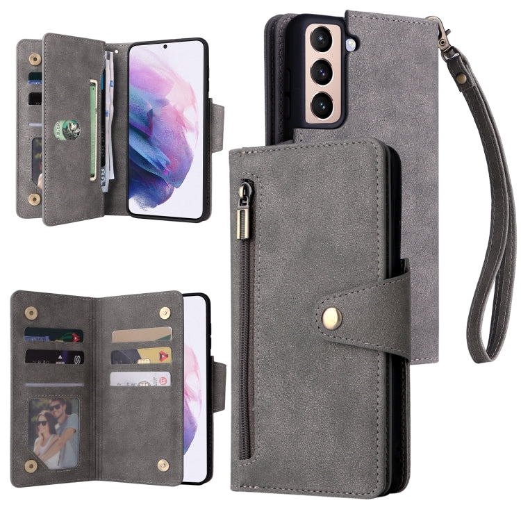 Rivet Buckle 9 Cards Three Fold Leather Phone Case, For Samsung Galaxy S10e, For Samsung Galaxy S20, For Samsung Galaxy S20 FE 5G, For Samsung Galaxy S20+, For Samsung Galaxy S21 5G, For Samsung Galaxy S21 FE 5G, For Samsung Galaxy S21+                ...