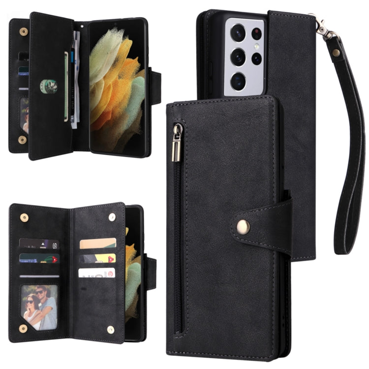 Rivet Buckle 9 Cards Three Fold Leather Phone Case, For Samsung Galaxy S10e, For Samsung Galaxy S20, For Samsung Galaxy S20 FE 5G, For Samsung Galaxy S20+, For Samsung Galaxy S21 5G, For Samsung Galaxy S21 FE 5G, For Samsung Galaxy S21+                ...