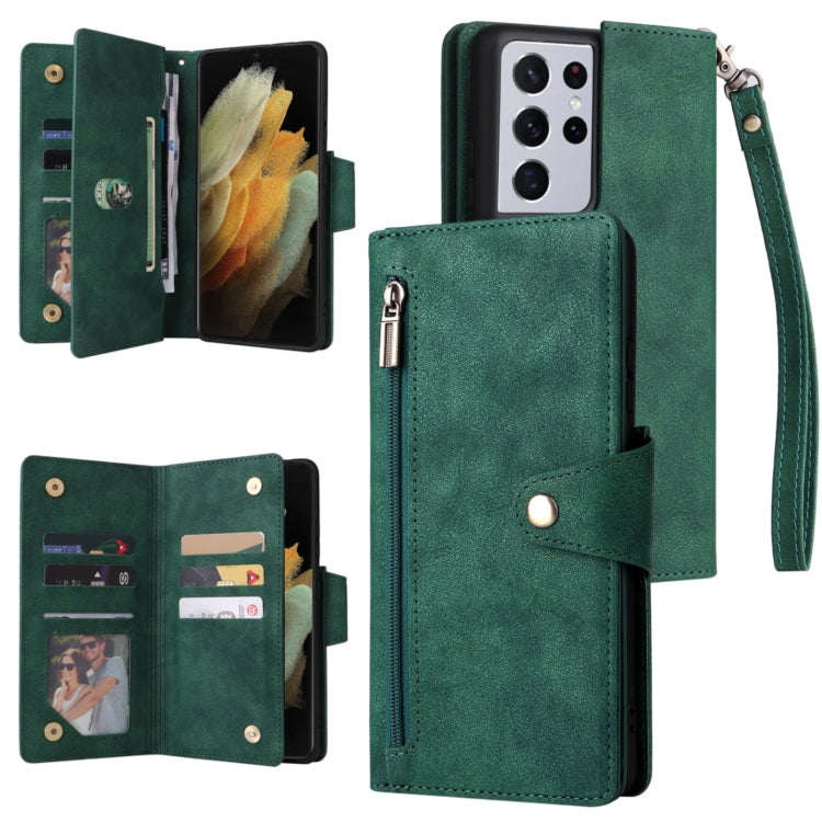 Rivet Buckle 9 Cards Three Fold Leather Phone Case, For Samsung Galaxy S10e, For Samsung Galaxy S20, For Samsung Galaxy S20 FE 5G, For Samsung Galaxy S20+, For Samsung Galaxy S21 5G, For Samsung Galaxy S21 FE 5G, For Samsung Galaxy S21+                ...