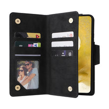 Load image into Gallery viewer, Rivet Buckle 9 Cards Three Fold Leather Phone Case, For Samsung Galaxy S22+, For Samsung Galaxy S22 Ultra 5G, For Samsung Galaxy A02, For Samsung Galaxy A03S 166mm, For Samsung Galaxy A10, For Samsung Galaxy A10s, For Samsung Galaxy A11 EU Version     ...