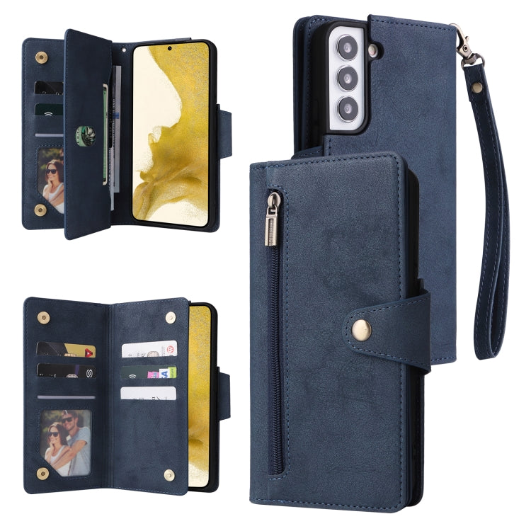 Rivet Buckle 9 Cards Three Fold Leather Phone Case, For Samsung Galaxy S22+, For Samsung Galaxy S22 Ultra 5G, For Samsung Galaxy A02, For Samsung Galaxy A03S 166mm, For Samsung Galaxy A10, For Samsung Galaxy A10s, For Samsung Galaxy A11 EU Version     ...