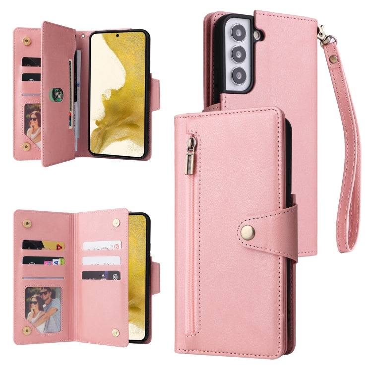 Rivet Buckle 9 Cards Three Fold Leather Phone Case, For Samsung Galaxy S22+, For Samsung Galaxy S22 Ultra 5G, For Samsung Galaxy A02, For Samsung Galaxy A03S 166mm, For Samsung Galaxy A10, For Samsung Galaxy A10s, For Samsung Galaxy A11 EU Version     ...