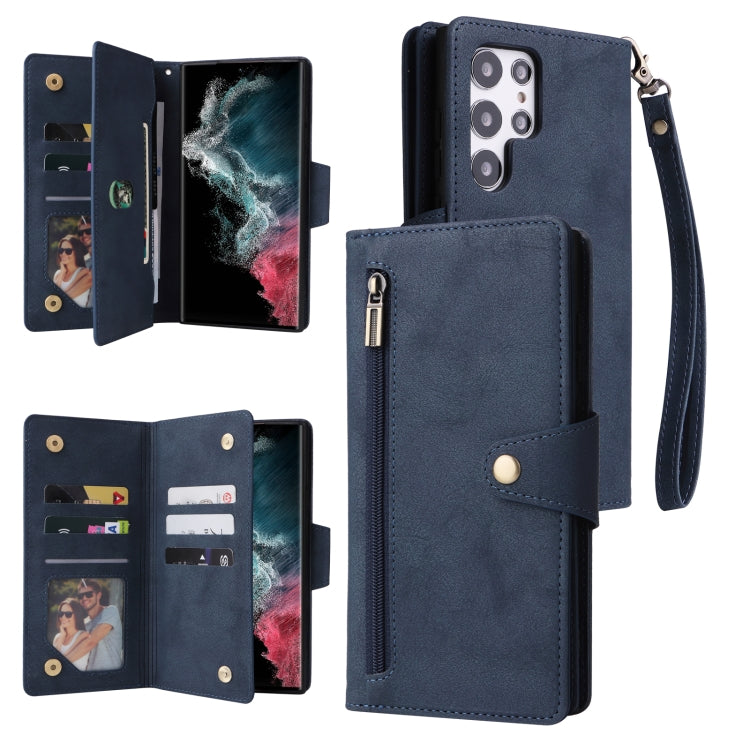 Rivet Buckle 9 Cards Three Fold Leather Phone Case, For Samsung Galaxy S22+, For Samsung Galaxy S22 Ultra 5G, For Samsung Galaxy A02, For Samsung Galaxy A03S 166mm, For Samsung Galaxy A10, For Samsung Galaxy A10s, For Samsung Galaxy A11 EU Version     ...