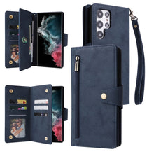 Load image into Gallery viewer, Rivet Buckle 9 Cards Three Fold Leather Phone Case, For Samsung Galaxy S22+, For Samsung Galaxy S22 Ultra 5G, For Samsung Galaxy A02, For Samsung Galaxy A03S 166mm, For Samsung Galaxy A10, For Samsung Galaxy A10s, For Samsung Galaxy A11 EU Version     ...