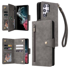 Load image into Gallery viewer, Rivet Buckle 9 Cards Three Fold Leather Phone Case, For Samsung Galaxy S22+, For Samsung Galaxy S22 Ultra 5G, For Samsung Galaxy A02, For Samsung Galaxy A03S 166mm, For Samsung Galaxy A10, For Samsung Galaxy A10s, For Samsung Galaxy A11 EU Version     ...