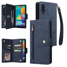 Load image into Gallery viewer, Rivet Buckle 9 Cards Three Fold Leather Phone Case, For Samsung Galaxy S22+, For Samsung Galaxy S22 Ultra 5G, For Samsung Galaxy A02, For Samsung Galaxy A03S 166mm, For Samsung Galaxy A10, For Samsung Galaxy A10s, For Samsung Galaxy A11 EU Version     ...