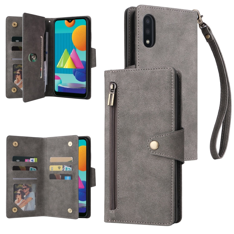 Rivet Buckle 9 Cards Three Fold Leather Phone Case, For Samsung Galaxy S22+, For Samsung Galaxy S22 Ultra 5G, For Samsung Galaxy A02, For Samsung Galaxy A03S 166mm, For Samsung Galaxy A10, For Samsung Galaxy A10s, For Samsung Galaxy A11 EU Version     ...