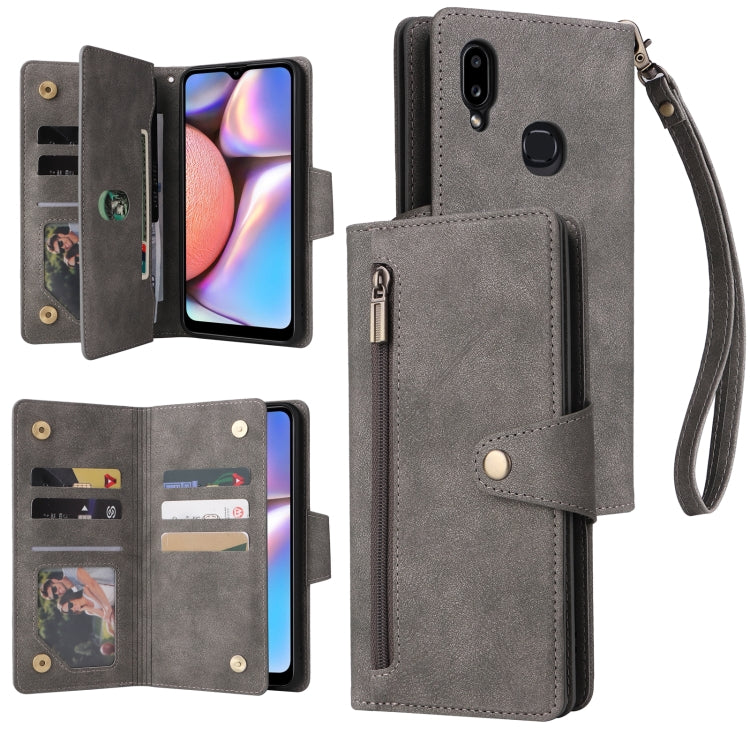 Rivet Buckle 9 Cards Three Fold Leather Phone Case, For Samsung Galaxy S22+, For Samsung Galaxy S22 Ultra 5G, For Samsung Galaxy A02, For Samsung Galaxy A03S 166mm, For Samsung Galaxy A10, For Samsung Galaxy A10s, For Samsung Galaxy A11 EU Version     ...