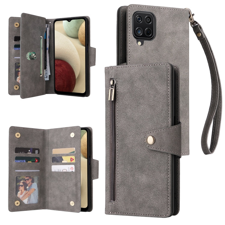 Rivet Buckle 9 Cards Three Fold Leather Phone Case, For Samsung Galaxy S22+, For Samsung Galaxy S22 Ultra 5G, For Samsung Galaxy A02, For Samsung Galaxy A03S 166mm, For Samsung Galaxy A10, For Samsung Galaxy A10s, For Samsung Galaxy A11 EU Version     ...