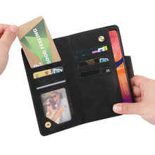 Load image into Gallery viewer, Rivet Buckle 9 Cards Three Fold Leather Phone Case, For Samsung Galaxy A20, For Samsung Galaxy A20E, For Samsung Galaxy A20S, For Samsung Galaxy A21 EU Version, For Samsung Galaxy A21S, For Samsung Galaxy A22 4G, For Samsung Galaxy A22 5G              ...