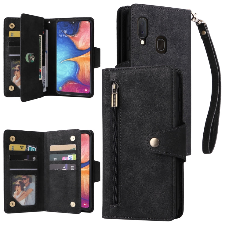 Rivet Buckle 9 Cards Three Fold Leather Phone Case, For Samsung Galaxy A20, For Samsung Galaxy A20E, For Samsung Galaxy A20S, For Samsung Galaxy A21 EU Version, For Samsung Galaxy A21S, For Samsung Galaxy A22 4G, For Samsung Galaxy A22 5G              ...