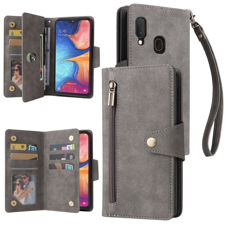 Rivet Buckle 9 Cards Three Fold Leather Phone Case, For Samsung Galaxy A20, For Samsung Galaxy A20E, For Samsung Galaxy A20S, For Samsung Galaxy A21 EU Version, For Samsung Galaxy A21S, For Samsung Galaxy A22 4G, For Samsung Galaxy A22 5G              ...