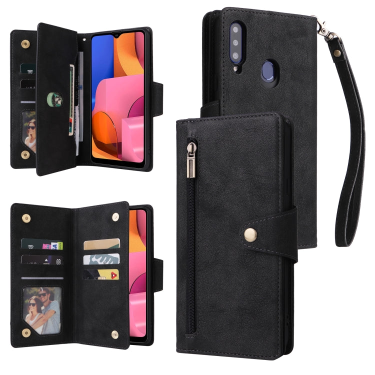 Rivet Buckle 9 Cards Three Fold Leather Phone Case, For Samsung Galaxy A20, For Samsung Galaxy A20E, For Samsung Galaxy A20S, For Samsung Galaxy A21 EU Version, For Samsung Galaxy A21S, For Samsung Galaxy A22 4G, For Samsung Galaxy A22 5G              ...