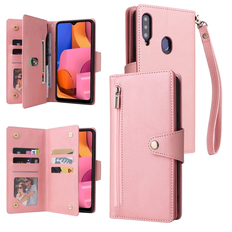 Rivet Buckle 9 Cards Three Fold Leather Phone Case, For Samsung Galaxy A20, For Samsung Galaxy A20E, For Samsung Galaxy A20S, For Samsung Galaxy A21 EU Version, For Samsung Galaxy A21S, For Samsung Galaxy A22 4G, For Samsung Galaxy A22 5G              ...