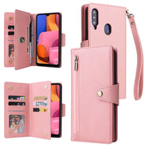 Load image into Gallery viewer, Rivet Buckle 9 Cards Three Fold Leather Phone Case, For Samsung Galaxy A20, For Samsung Galaxy A20E, For Samsung Galaxy A20S, For Samsung Galaxy A21 EU Version, For Samsung Galaxy A21S, For Samsung Galaxy A22 4G, For Samsung Galaxy A22 5G              ...