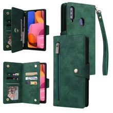 Load image into Gallery viewer, Rivet Buckle 9 Cards Three Fold Leather Phone Case, For Samsung Galaxy A20, For Samsung Galaxy A20E, For Samsung Galaxy A20S, For Samsung Galaxy A21 EU Version, For Samsung Galaxy A21S, For Samsung Galaxy A22 4G, For Samsung Galaxy A22 5G              ...