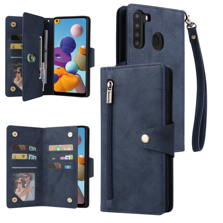Rivet Buckle 9 Cards Three Fold Leather Phone Case, For Samsung Galaxy A20, For Samsung Galaxy A20E, For Samsung Galaxy A20S, For Samsung Galaxy A21 EU Version, For Samsung Galaxy A21S, For Samsung Galaxy A22 4G, For Samsung Galaxy A22 5G              ...
