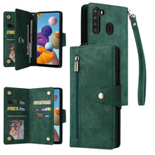 Load image into Gallery viewer, Rivet Buckle 9 Cards Three Fold Leather Phone Case, For Samsung Galaxy A20, For Samsung Galaxy A20E, For Samsung Galaxy A20S, For Samsung Galaxy A21 EU Version, For Samsung Galaxy A21S, For Samsung Galaxy A22 4G, For Samsung Galaxy A22 5G              ...