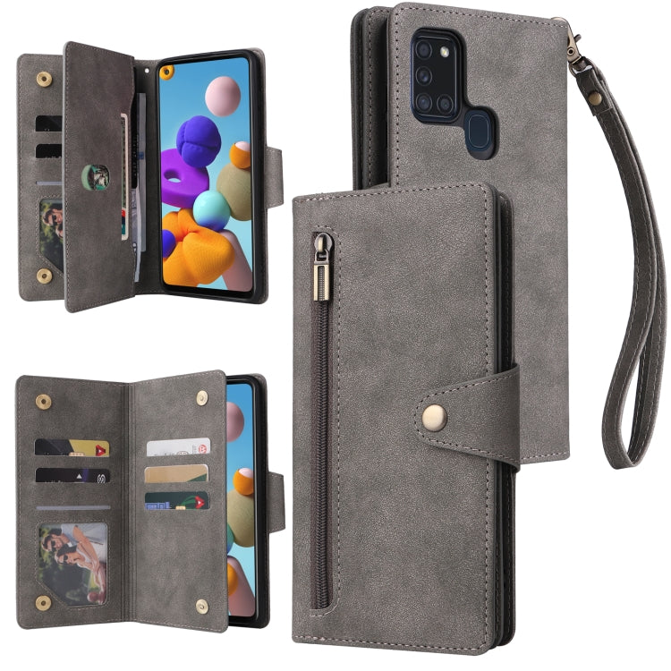 Rivet Buckle 9 Cards Three Fold Leather Phone Case, For Samsung Galaxy A20, For Samsung Galaxy A20E, For Samsung Galaxy A20S, For Samsung Galaxy A21 EU Version, For Samsung Galaxy A21S, For Samsung Galaxy A22 4G, For Samsung Galaxy A22 5G              ...