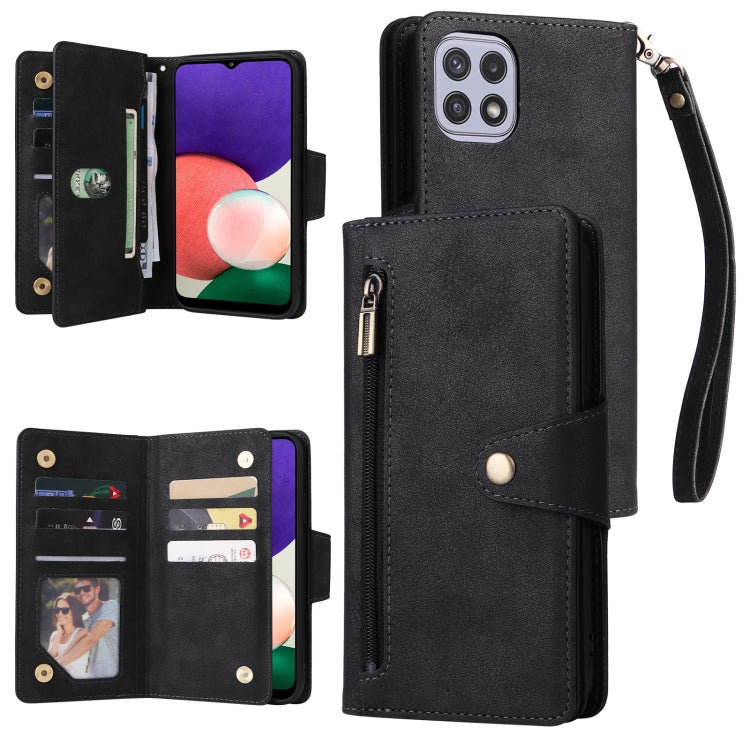 Rivet Buckle 9 Cards Three Fold Leather Phone Case, For Samsung Galaxy A20, For Samsung Galaxy A20E, For Samsung Galaxy A20S, For Samsung Galaxy A21 EU Version, For Samsung Galaxy A21S, For Samsung Galaxy A22 4G, For Samsung Galaxy A22 5G              ...
