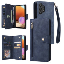 Load image into Gallery viewer, Rivet Buckle 9 Cards Three Fold Leather Phone Case, For Samsung Galaxy A20, For Samsung Galaxy A20E, For Samsung Galaxy A20S, For Samsung Galaxy A21 EU Version, For Samsung Galaxy A21S, For Samsung Galaxy A22 4G, For Samsung Galaxy A22 5G              ...