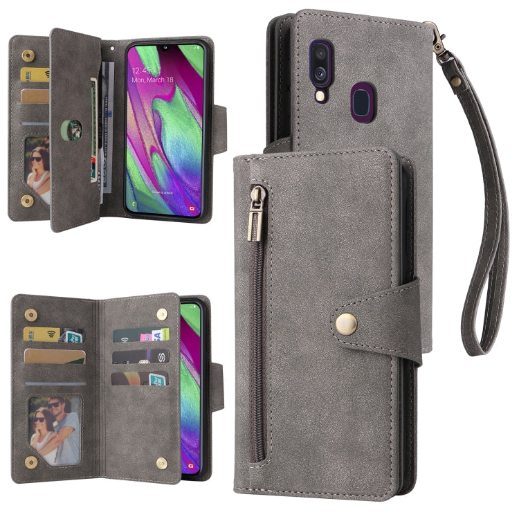 Rivet Buckle 9 Cards Three Fold Leather Phone Case, For Samsung Galaxy A40, For Samsung Galaxy A42 5G, For Samsung Galaxy A51, For Samsung Galaxy A51 5G, For Samsung Galaxy A52 5G, For Samsung Galaxy A70/A70S, For Samsung Galaxy A71                    ...