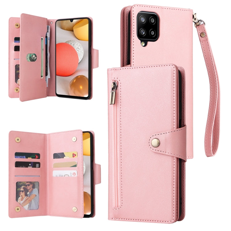 Rivet Buckle 9 Cards Three Fold Leather Phone Case, For Samsung Galaxy A40, For Samsung Galaxy A42 5G, For Samsung Galaxy A51, For Samsung Galaxy A51 5G, For Samsung Galaxy A52 5G, For Samsung Galaxy A70/A70S, For Samsung Galaxy A71                    ...