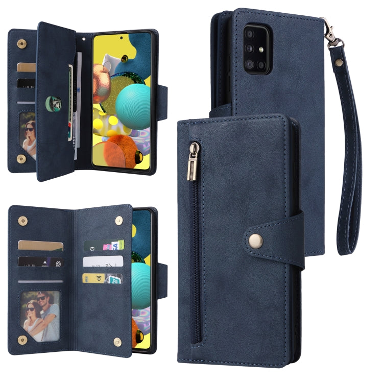 Rivet Buckle 9 Cards Three Fold Leather Phone Case, For Samsung Galaxy A40, For Samsung Galaxy A42 5G, For Samsung Galaxy A51, For Samsung Galaxy A51 5G, For Samsung Galaxy A52 5G, For Samsung Galaxy A70/A70S, For Samsung Galaxy A71                    ...