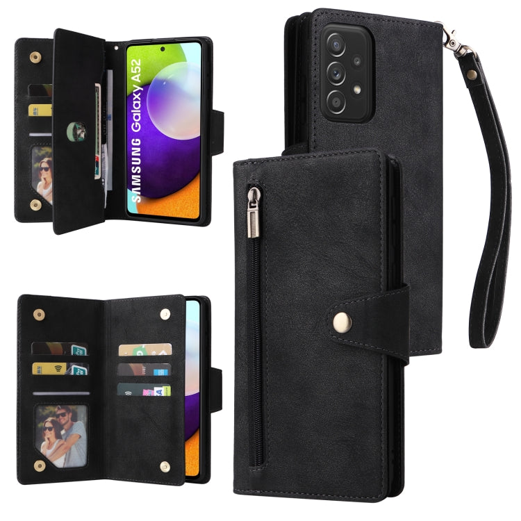 Rivet Buckle 9 Cards Three Fold Leather Phone Case, For Samsung Galaxy A40, For Samsung Galaxy A42 5G, For Samsung Galaxy A51, For Samsung Galaxy A51 5G, For Samsung Galaxy A52 5G, For Samsung Galaxy A70/A70S, For Samsung Galaxy A71                    ...