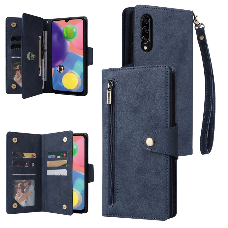 Rivet Buckle 9 Cards Three Fold Leather Phone Case, For Samsung Galaxy A40, For Samsung Galaxy A42 5G, For Samsung Galaxy A51, For Samsung Galaxy A51 5G, For Samsung Galaxy A52 5G, For Samsung Galaxy A70/A70S, For Samsung Galaxy A71                    ...