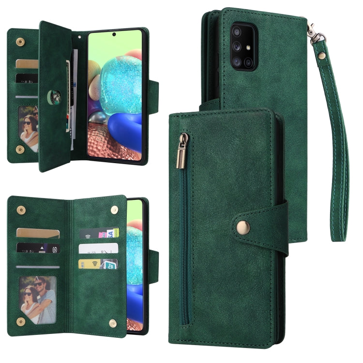 Rivet Buckle 9 Cards Three Fold Leather Phone Case, For Samsung Galaxy A40, For Samsung Galaxy A42 5G, For Samsung Galaxy A51, For Samsung Galaxy A51 5G, For Samsung Galaxy A52 5G, For Samsung Galaxy A70/A70S, For Samsung Galaxy A71                    ...