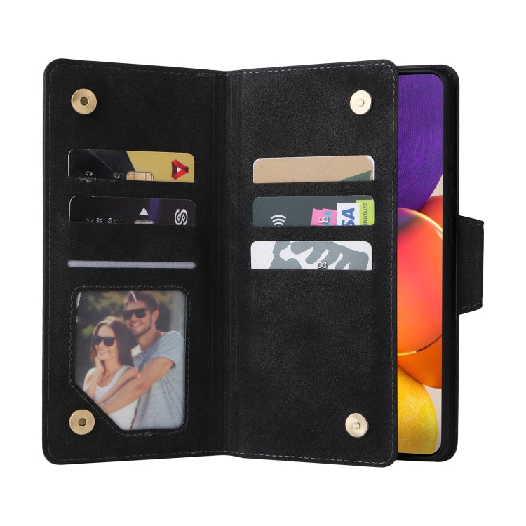Rivet Buckle 9 Cards Three Fold Leather Phone Case, For Samsung Galaxy A82, For Samsung Galaxy Note9, For Samsung Galaxy Note10