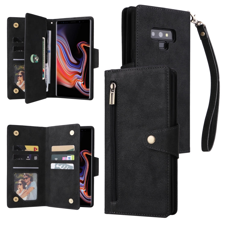Rivet Buckle 9 Cards Three Fold Leather Phone Case, For Samsung Galaxy A82, For Samsung Galaxy Note9, For Samsung Galaxy Note10