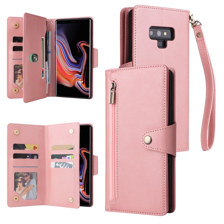 Rivet Buckle 9 Cards Three Fold Leather Phone Case, For Samsung Galaxy A82, For Samsung Galaxy Note9, For Samsung Galaxy Note10
