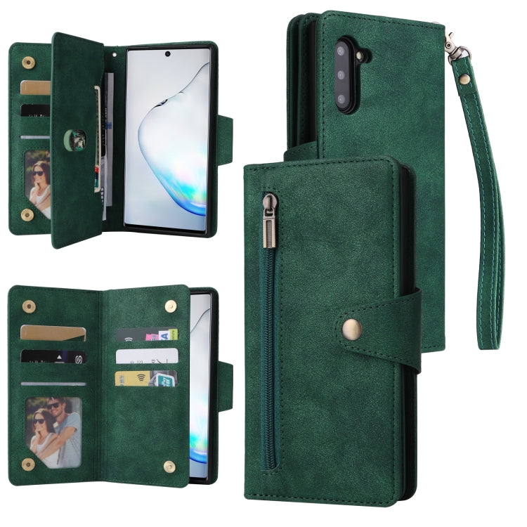 Rivet Buckle 9 Cards Three Fold Leather Phone Case, For Samsung Galaxy A82, For Samsung Galaxy Note9, For Samsung Galaxy Note10