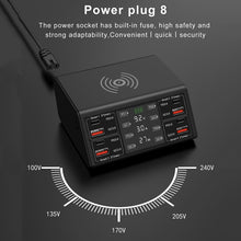 Load image into Gallery viewer, 838w 9 in 1 100W 4 PD 3.0 USB-C / Type-C + 4 QC 3.0 USB Ports Smart Digital Display Wireless Charger,, EU Plug, US Plug, UK Plug, AU Plug