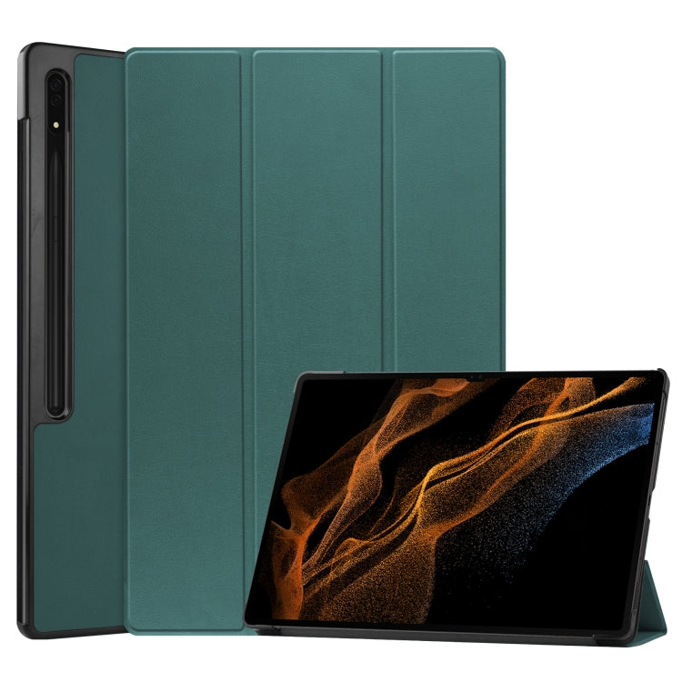 Three-folding Holder Custer Texture Leather Tablet Case, For Samsung Galaxy Tab S8 Ultra