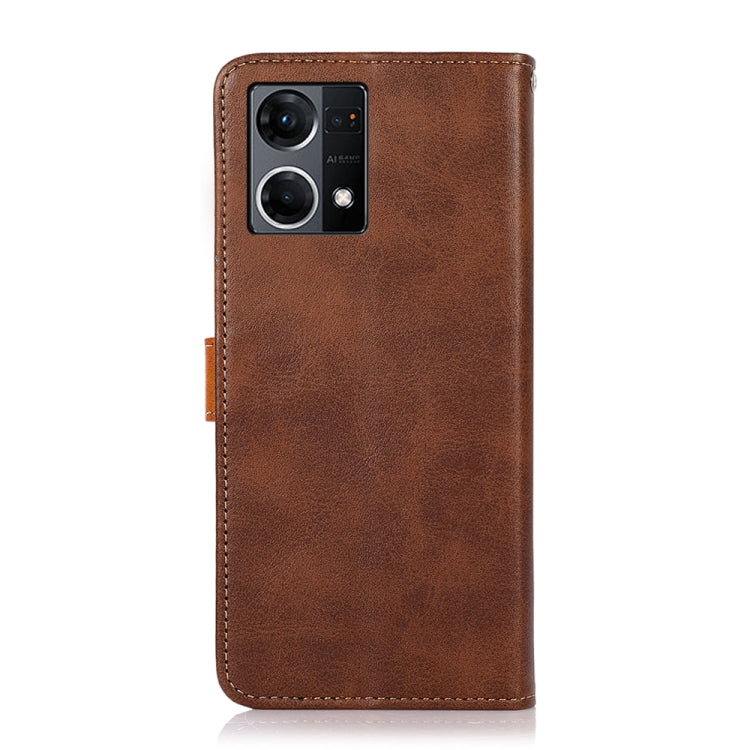 KHAZNEH Dual-color Cowhide Texture Flip Leather Phone Case, For OPPO Reno7 4G Global/F21 Pro 4G